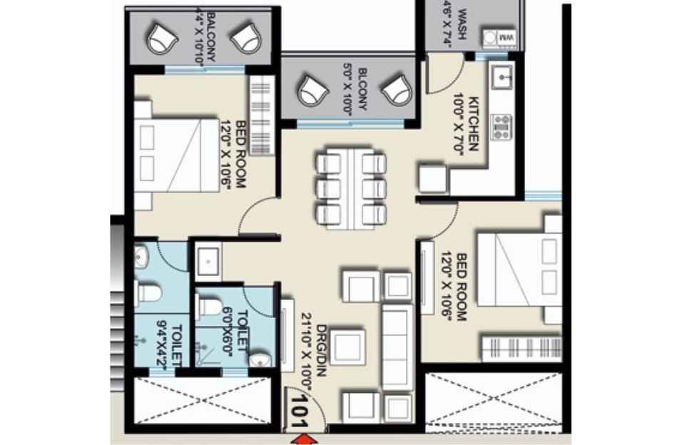 Click me 2BHK Floor Plan